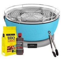 photo FEUERDESIGN - VESUVIO Grill BLUE - Kit with IGNITION GEL + CHARCOAL 3 Kg + TONGS 1